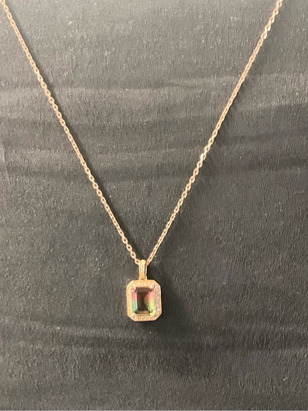 Rose Gold Watermelon Tourmaline Stone Pendant Necklace
